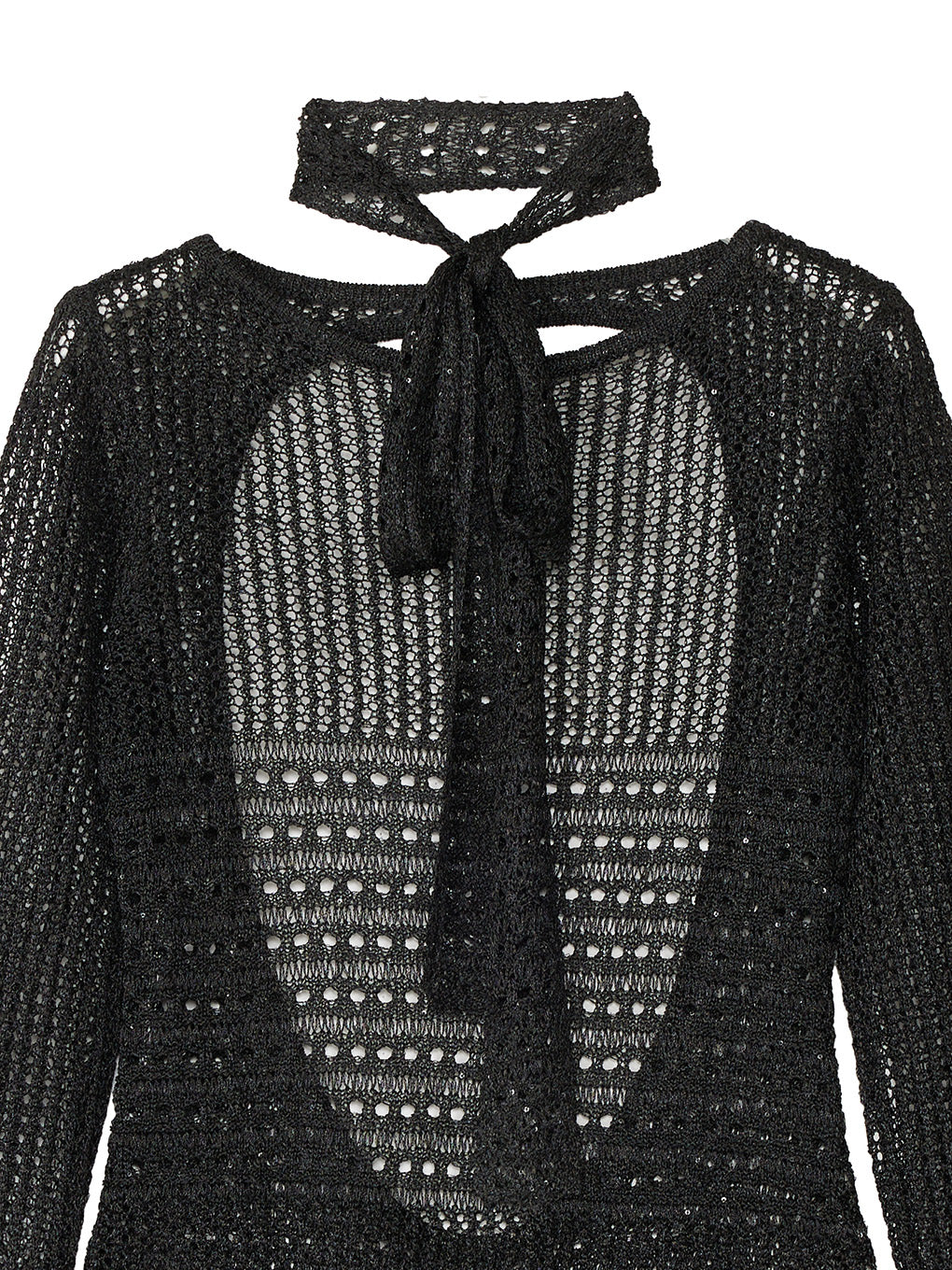 KNIT CROCHET BODYSUITE W/NECKTIE