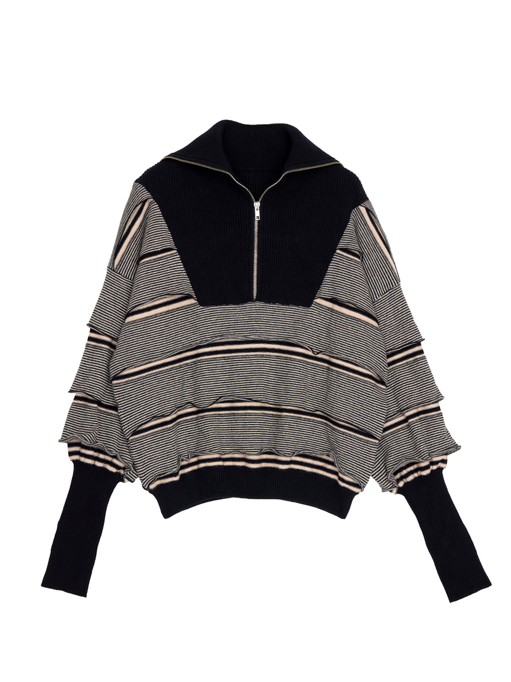 BORDER HALF ZIP KNIT TOP