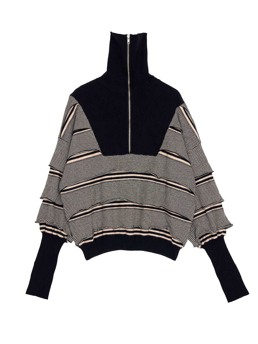 BORDER HALF ZIP KNIT TOP