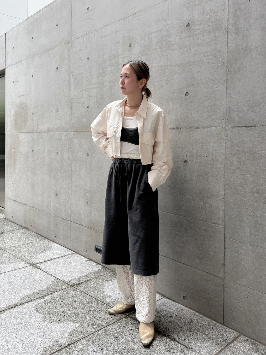 FRENCH TERRY×LACE HALF PANTS