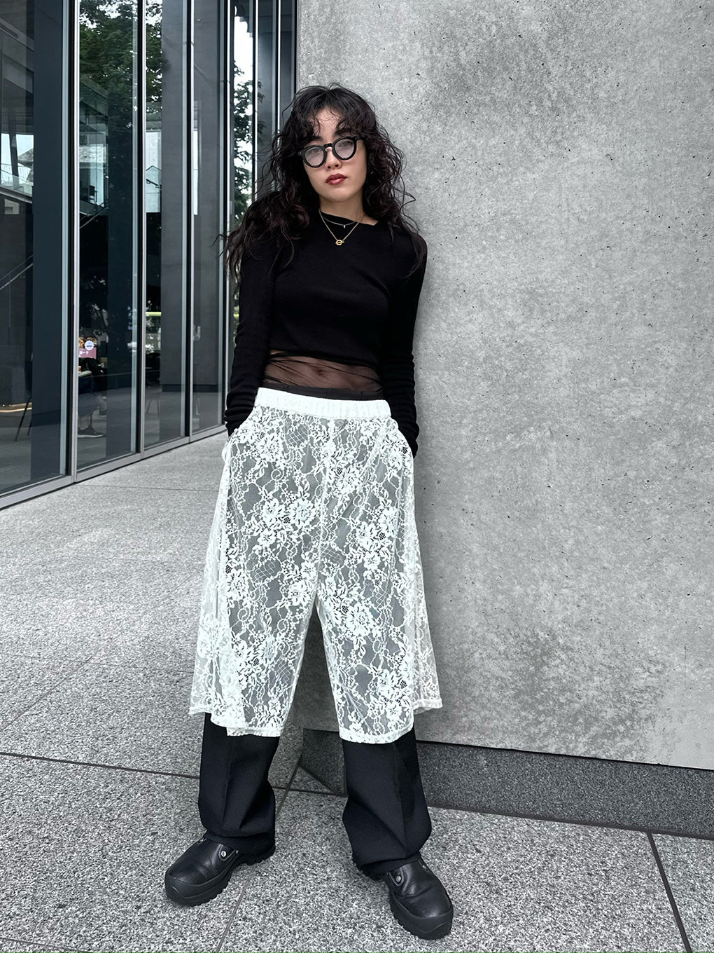 FRENCH TERRY×LACE HALF PANTS