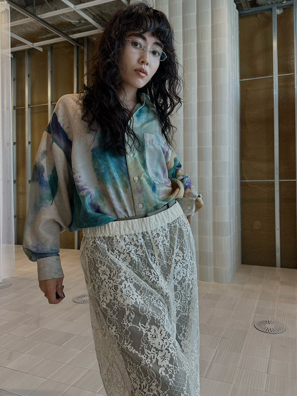 FRENCH TERRY×LACE HALF PANTS