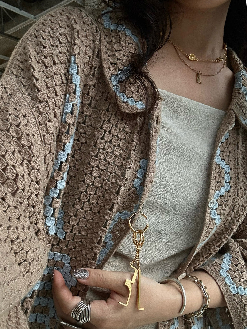 ETHNIC KNIT OPEN COLLAR SHIRT