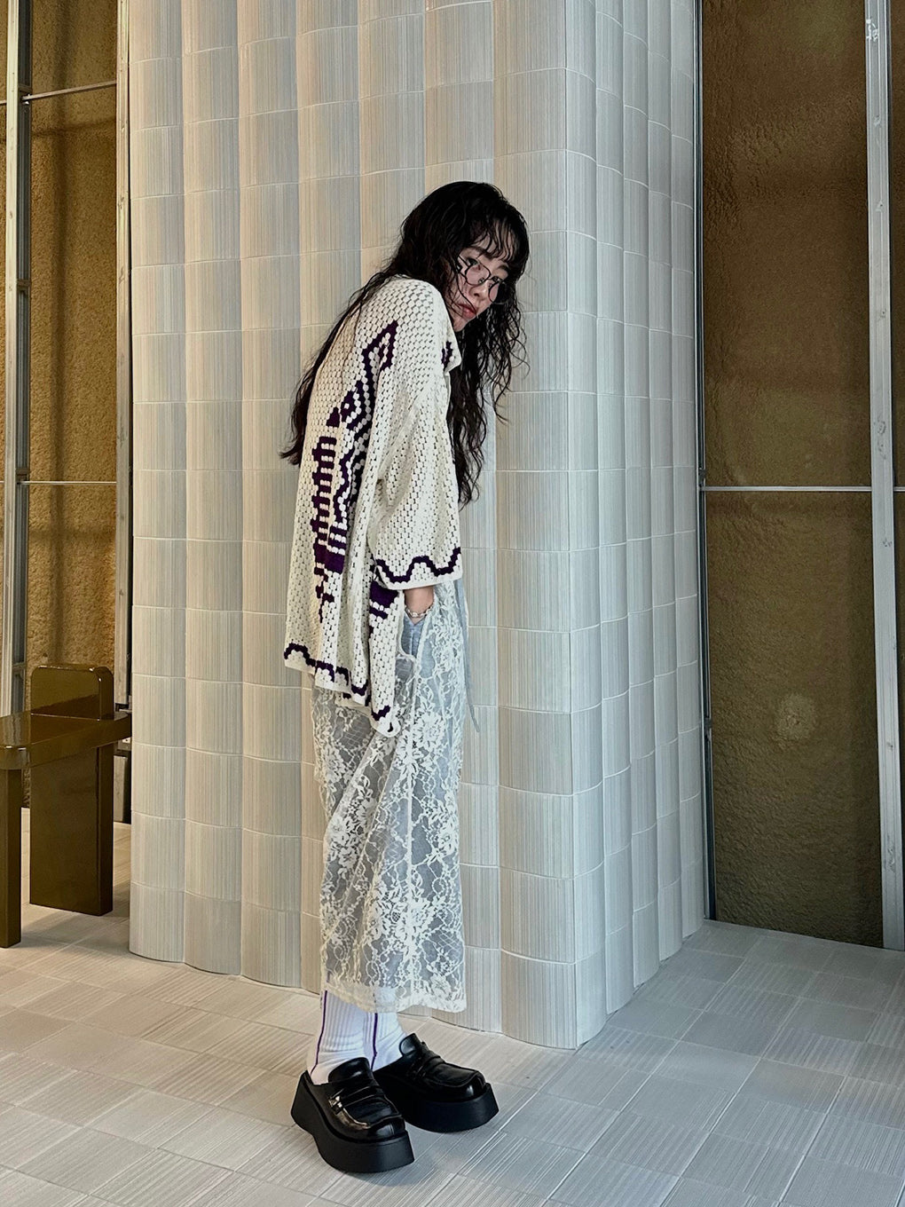 ETHNIC KNIT OPEN COLLAR SHIRT