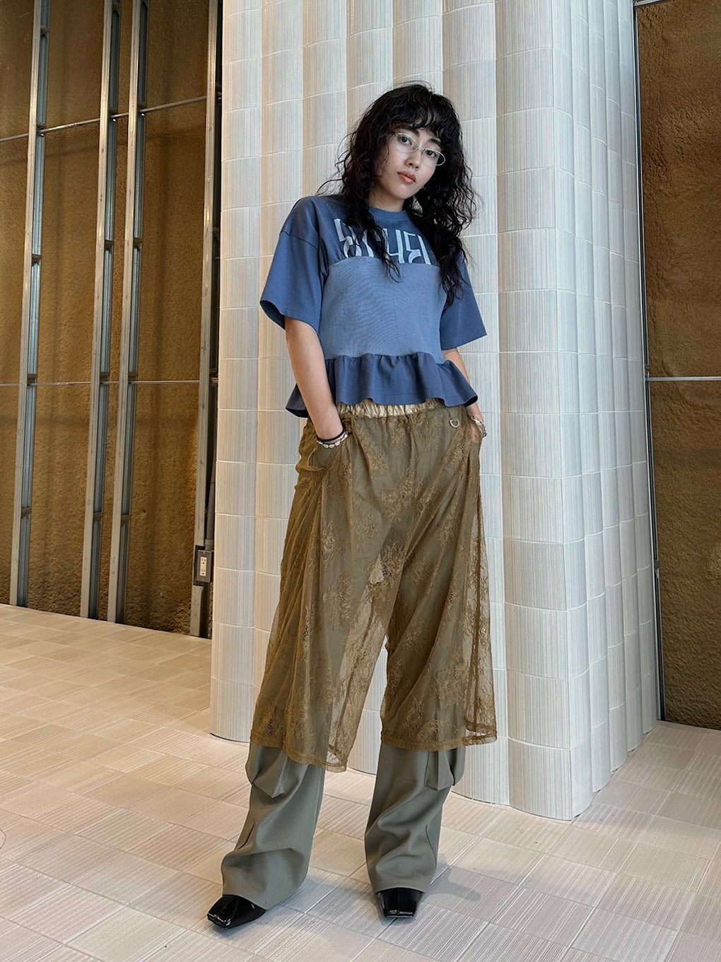 FRENCH TERRY×LACE HALF PANTS