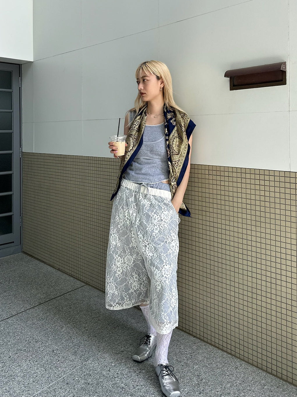 FRENCH TERRY×LACE HALF PANTS