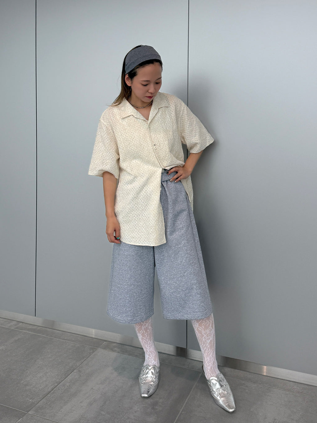 FRENCH TERRY×LACE HALF PANTS