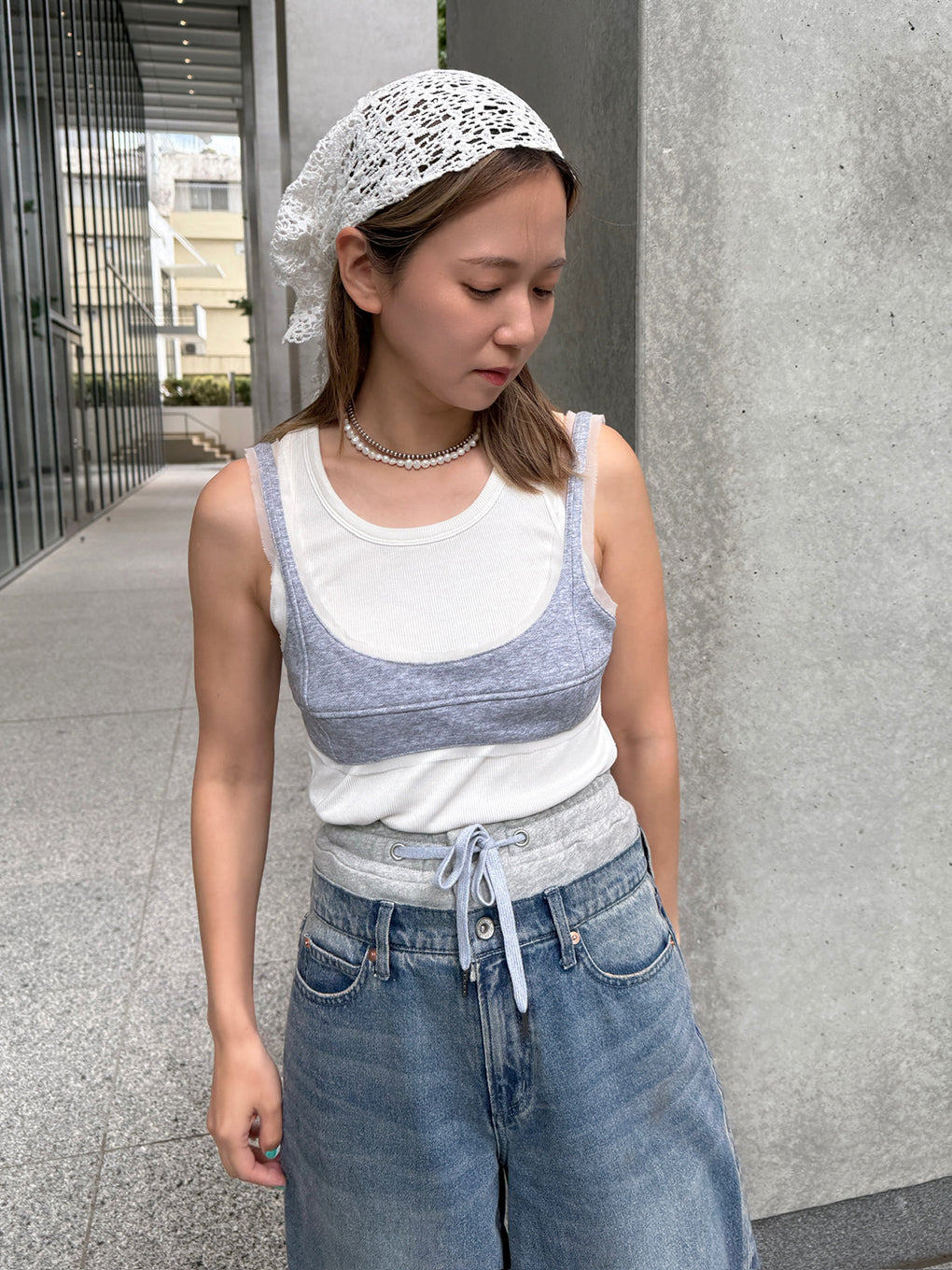 FRENCH TERRY×LACE HALF PANTS