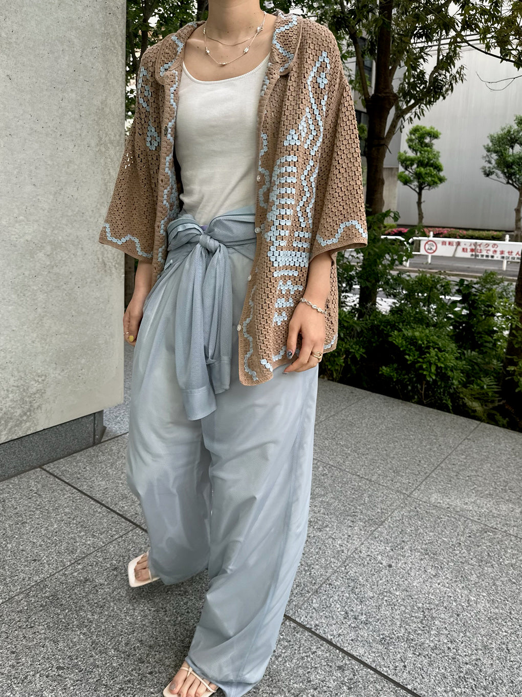 ETHNIC KNIT OPEN COLLAR SHIRT