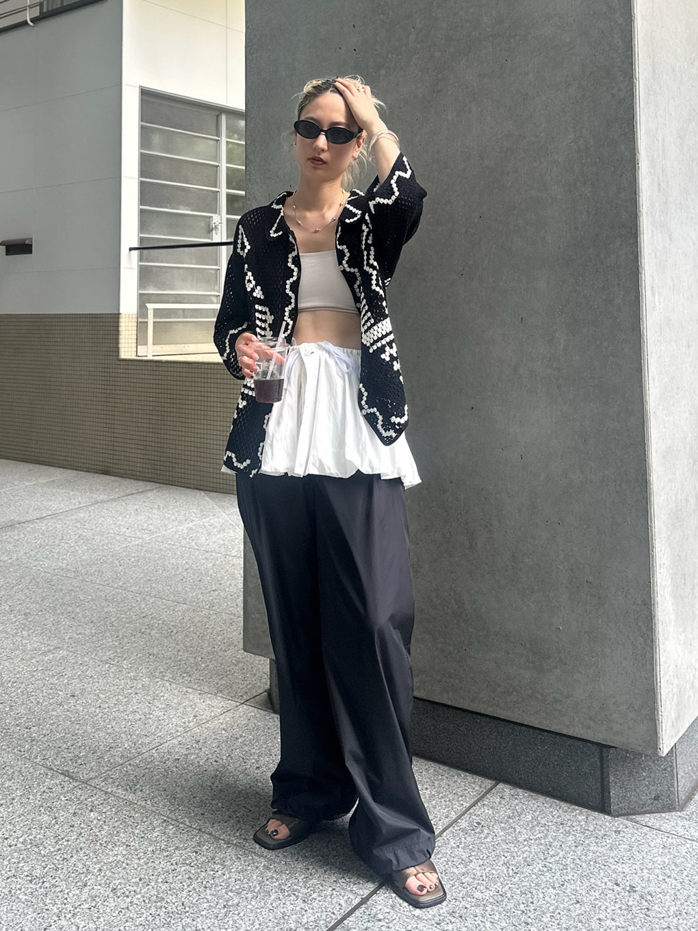 ETHNIC KNIT OPEN COLLAR SHIRT