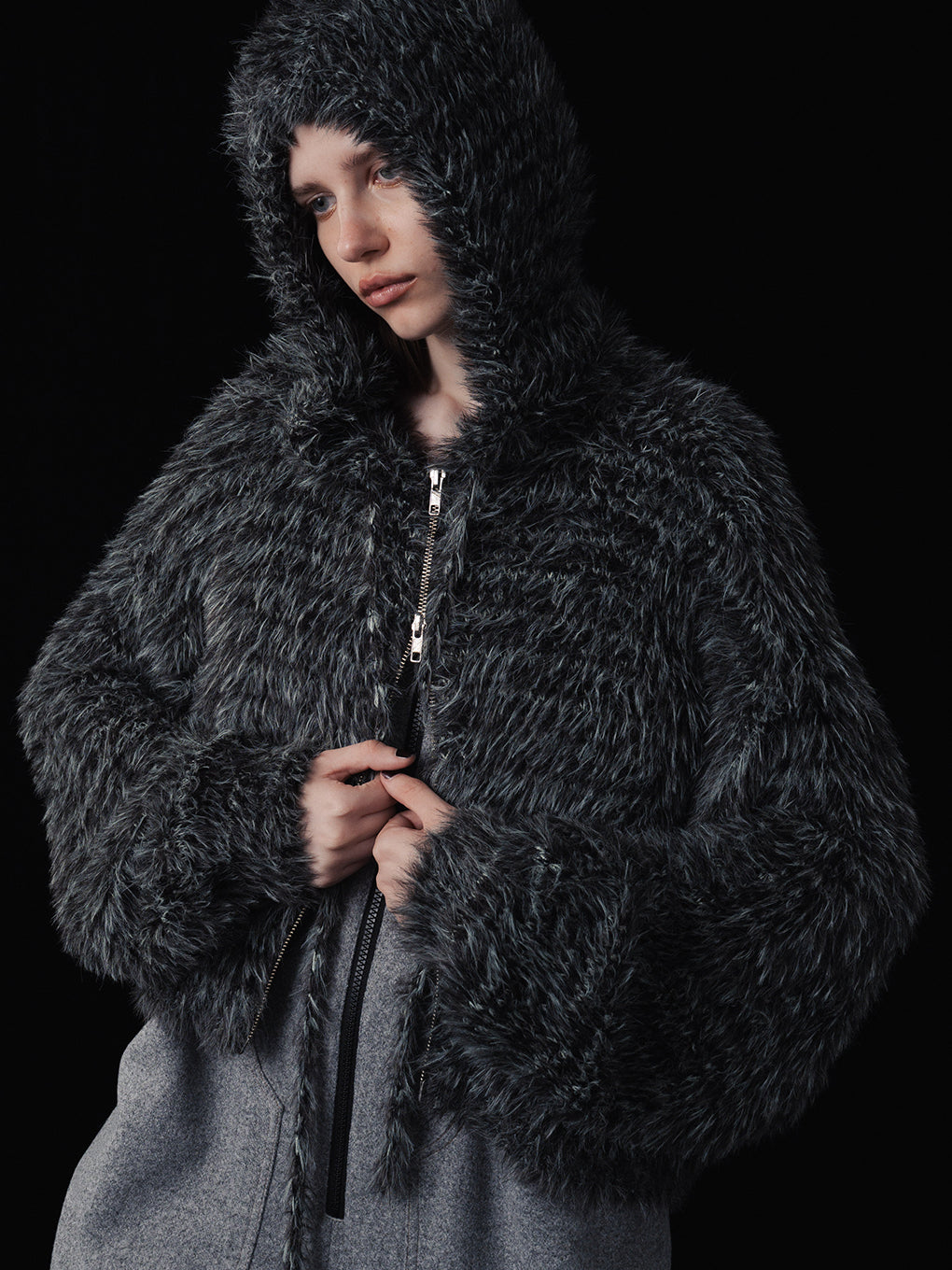 FUR KNIT ZIP HOODIE