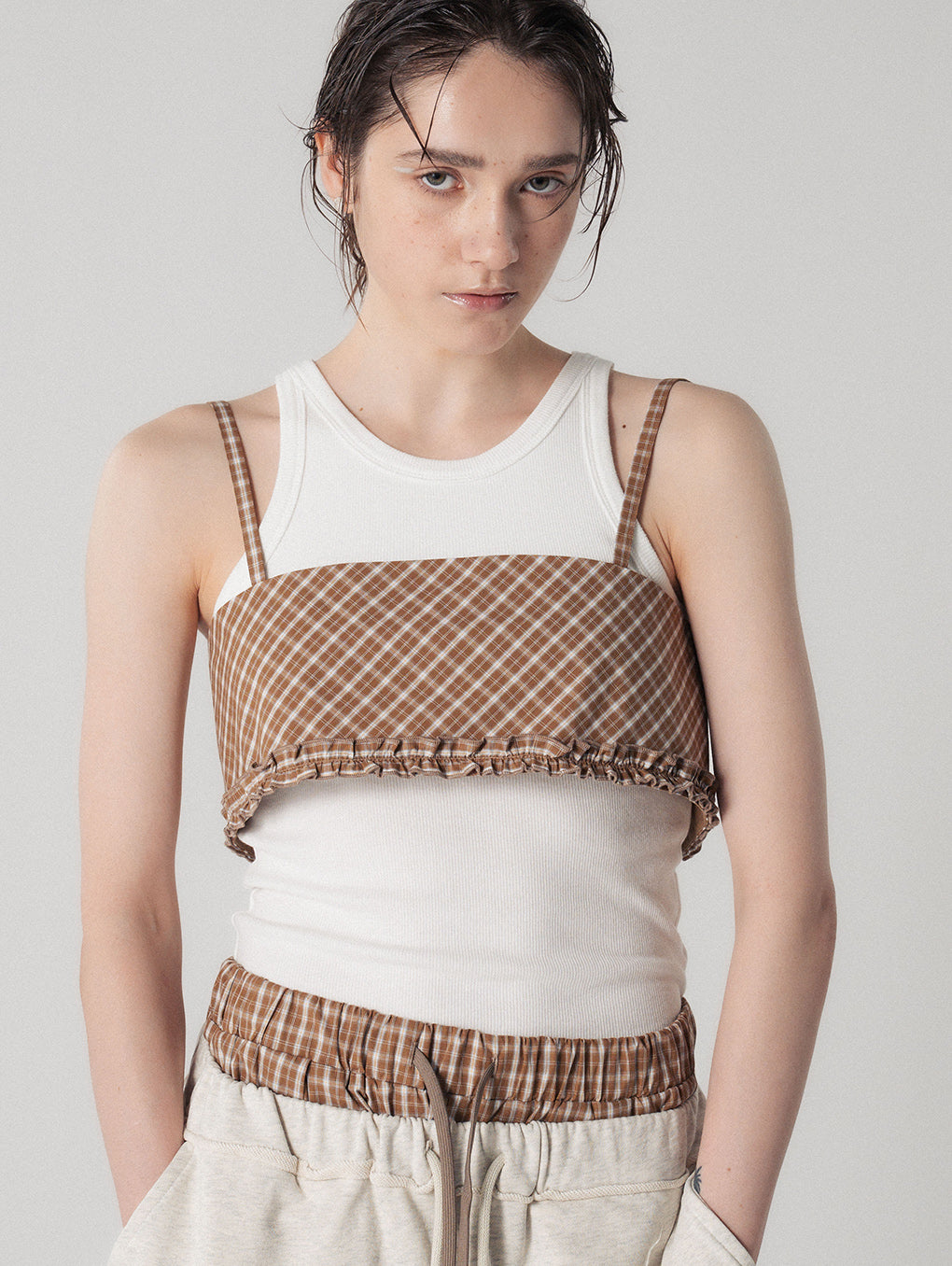 CHECK HEM FRILL BUSTIER
