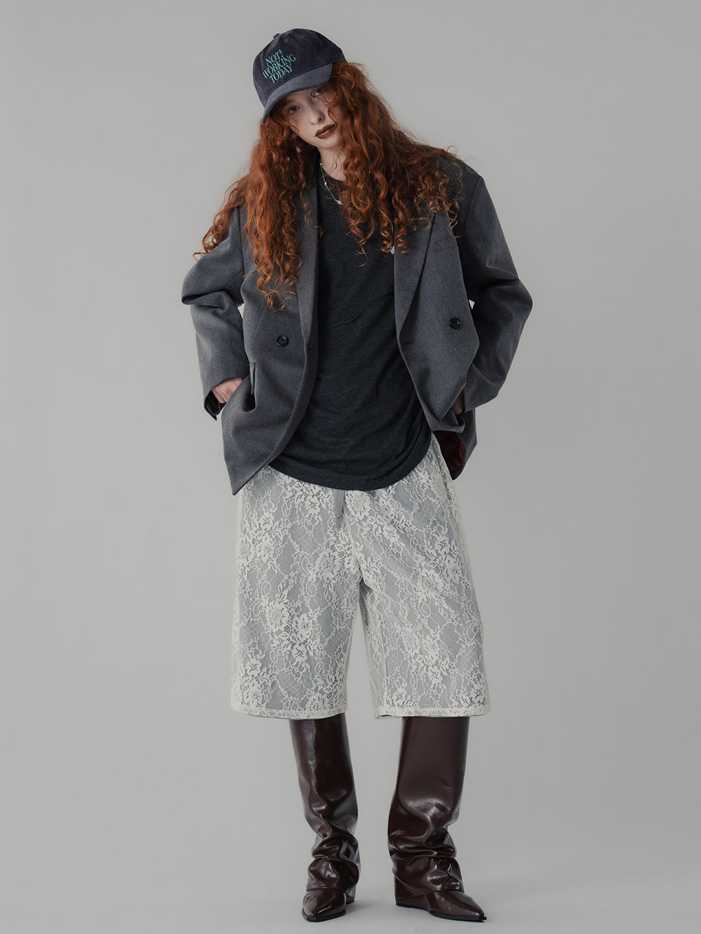 FRENCH TERRY×LACE HALF PANTS