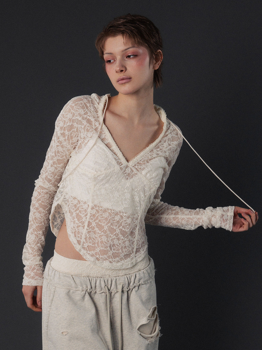 【ELCHELE】LACE HOODIE TOP LACE HOODIE TOP