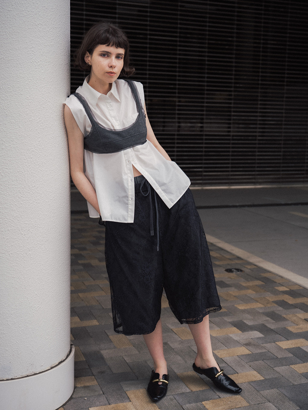 FRENCH TERRY×LACE HALF PANTS