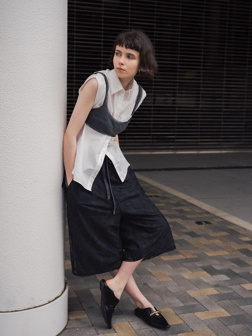 FRENCH TERRY×LACE HALF PANTS