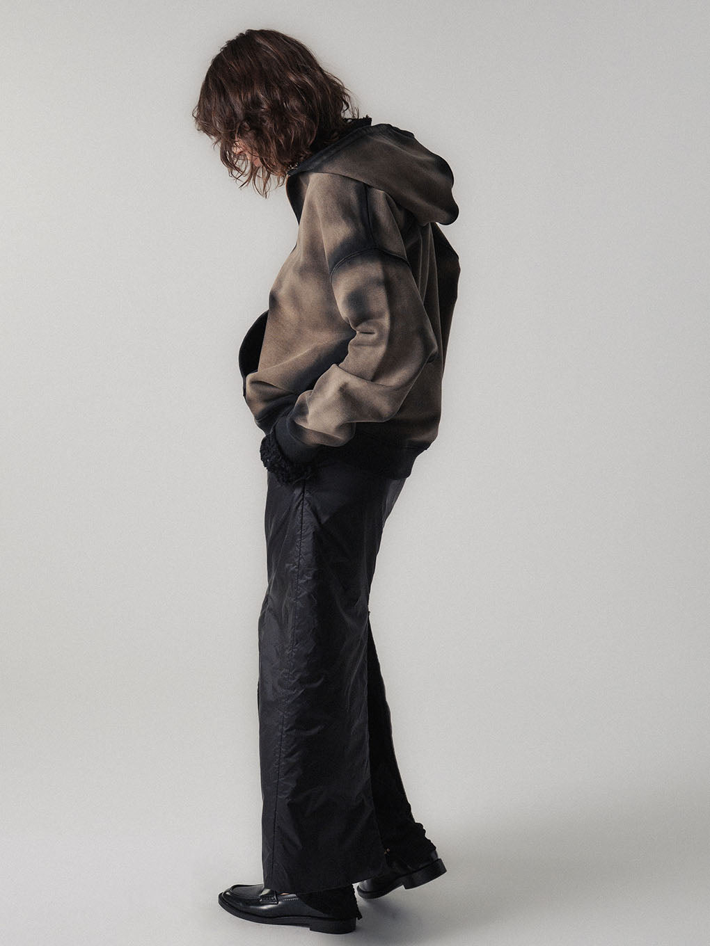 BLEACH DYE HALF ZIP HOODIE