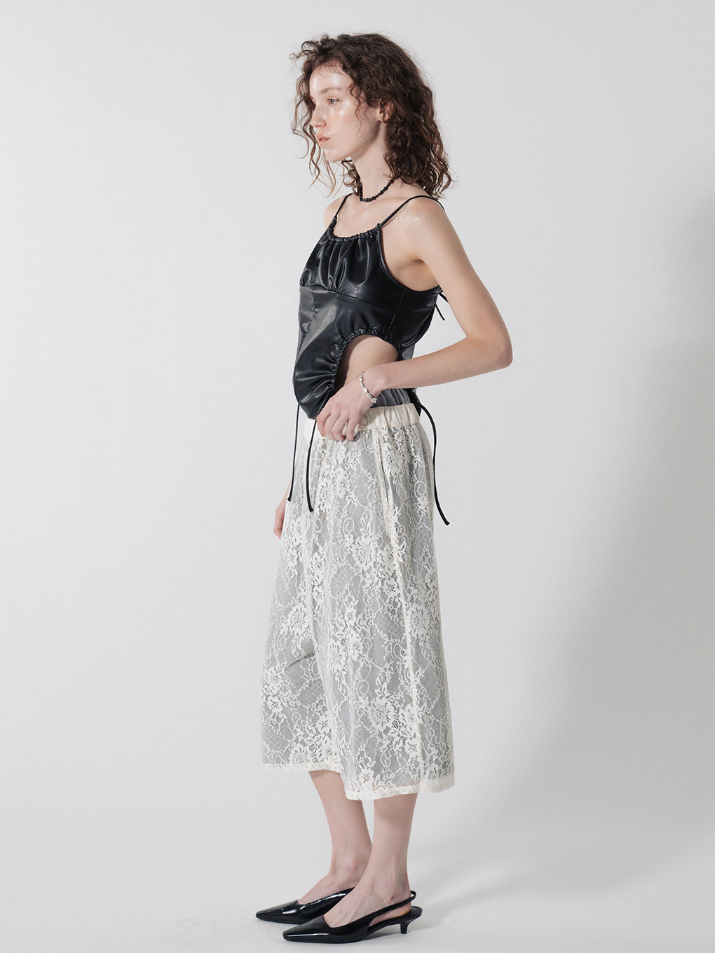 FRENCH TERRY×LACE HALF PANTS