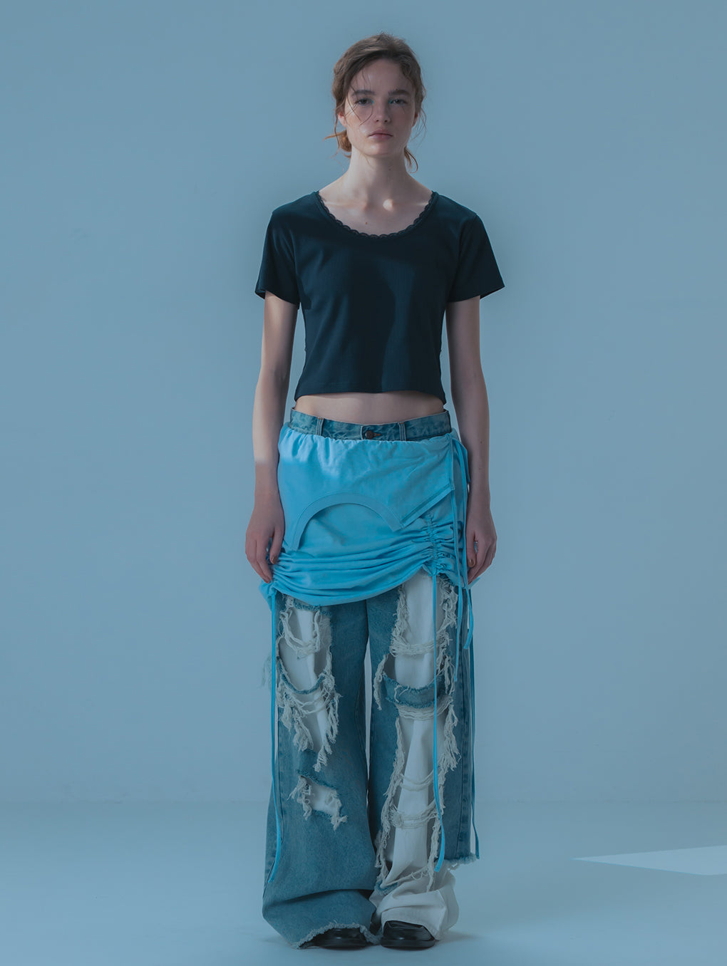 LACE TRIM RIB TEE