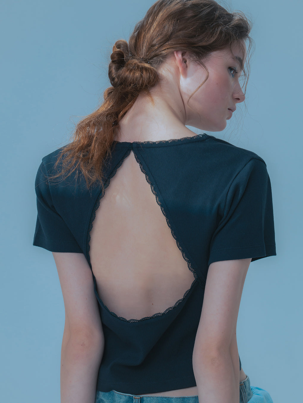 LACE TRIM RIB TEE