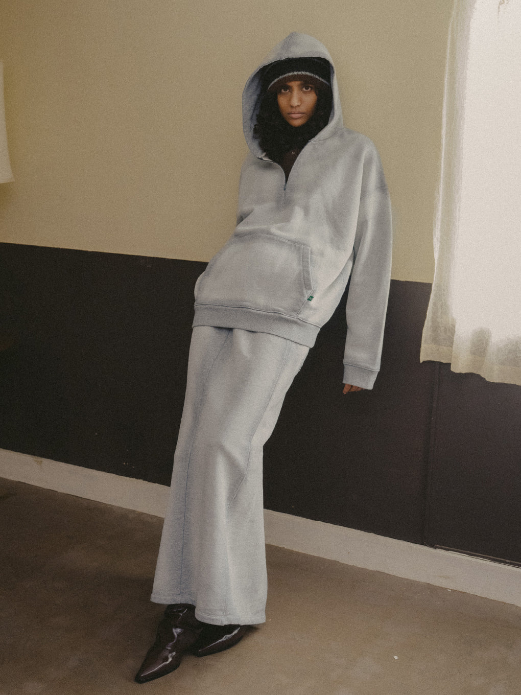 BLEACH DYE HALF ZIP HOODIE