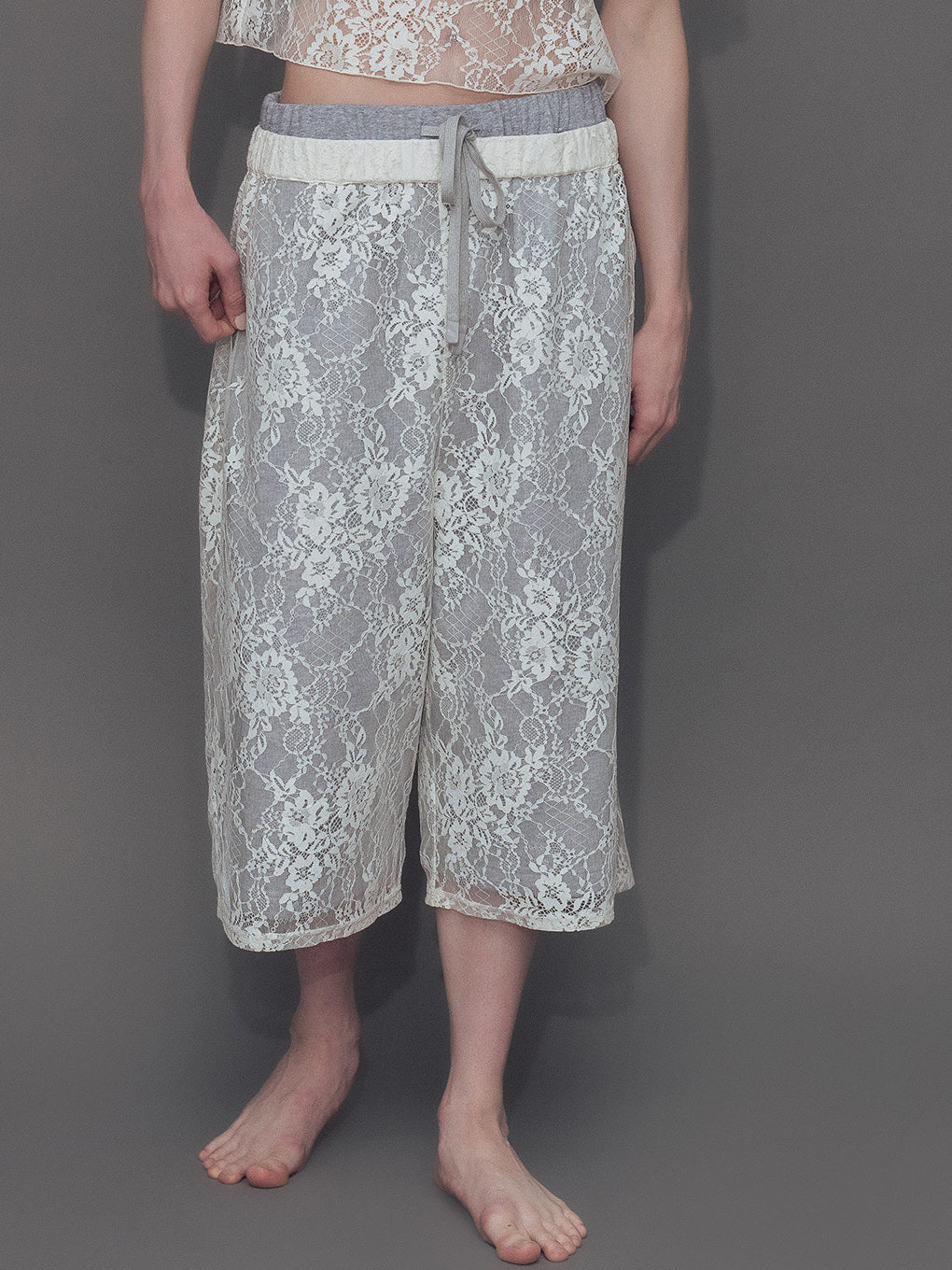 FRENCH TERRY×LACE HALF PANTS