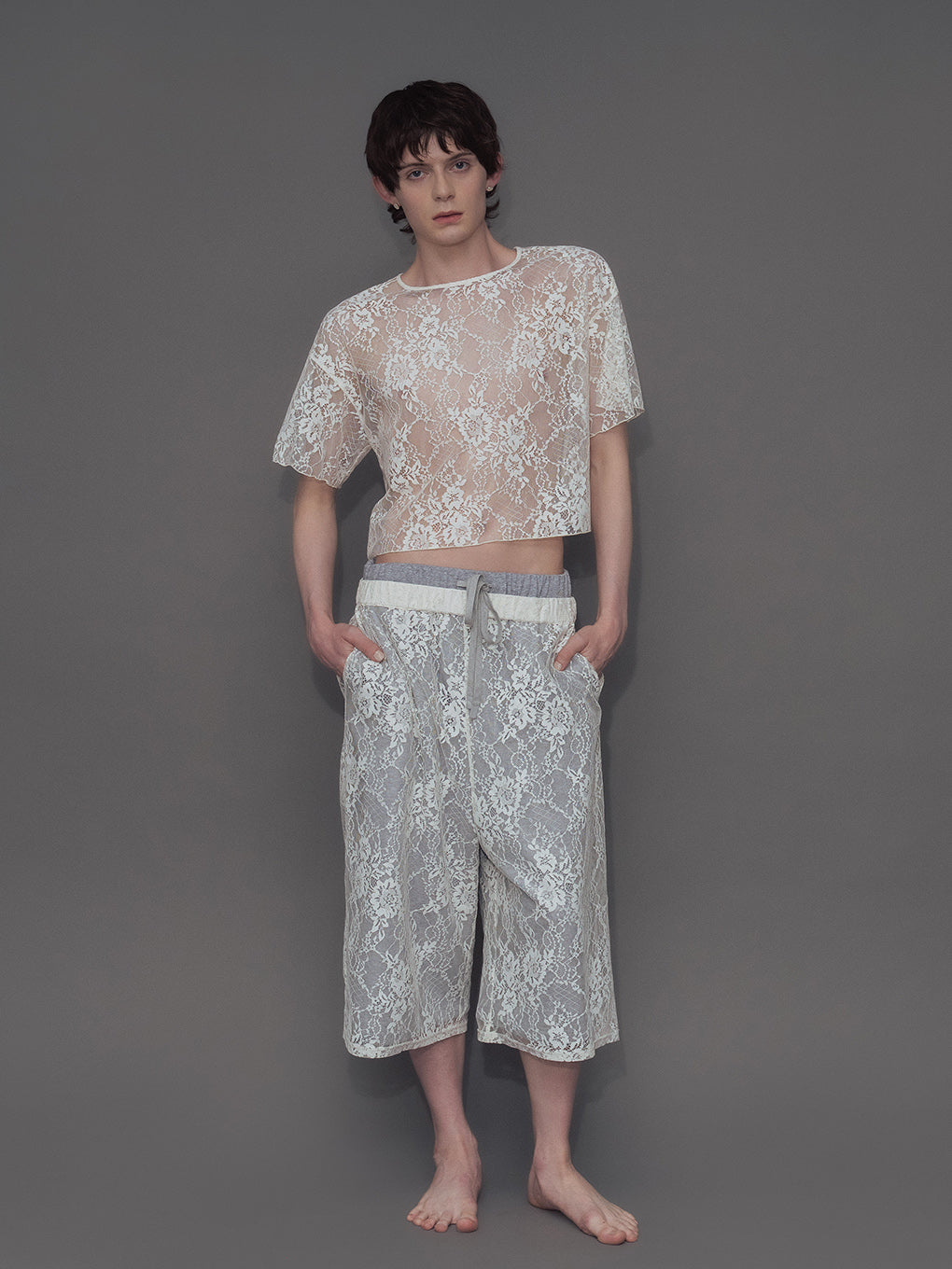 FRENCH TERRY×LACE HALF PANTS