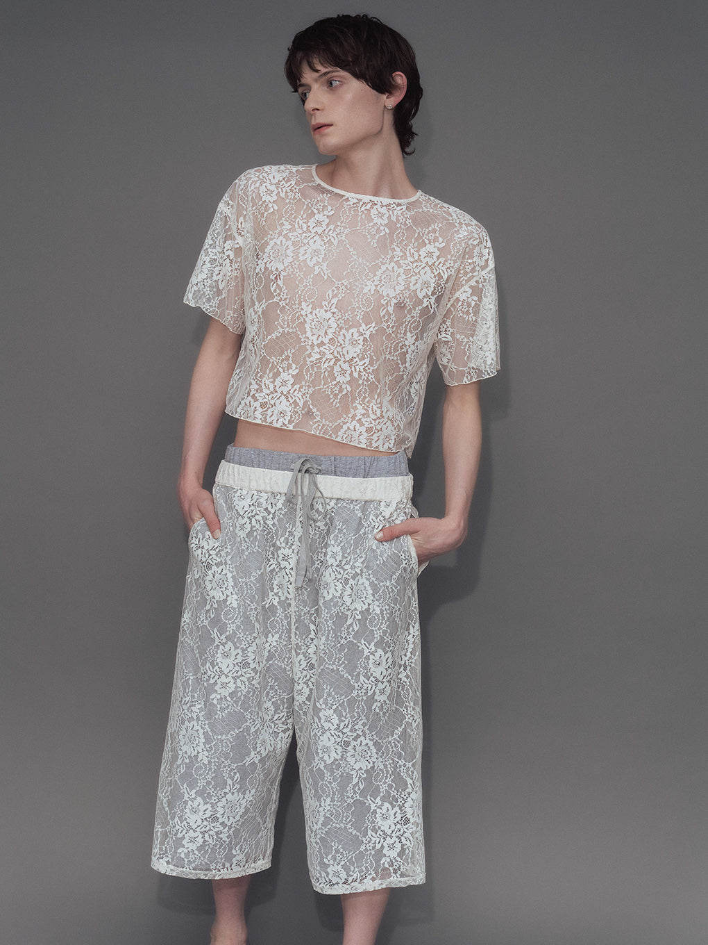 FRENCH TERRY×LACE HALF PANTS