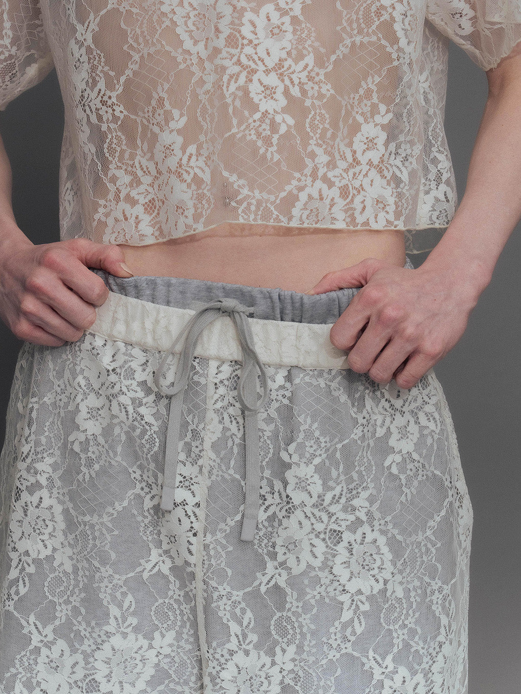 FRENCH TERRY×LACE HALF PANTS