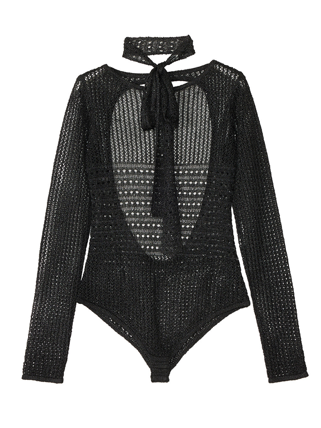 KNIT CROCHET BODYSUITE W/NECKTIE