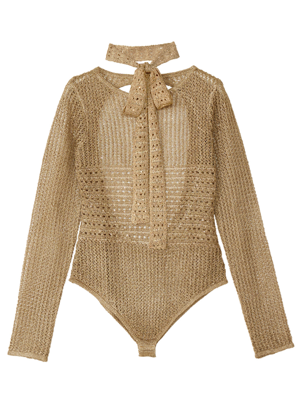 KNIT CROCHET BODYSUITE W/NECKTIE