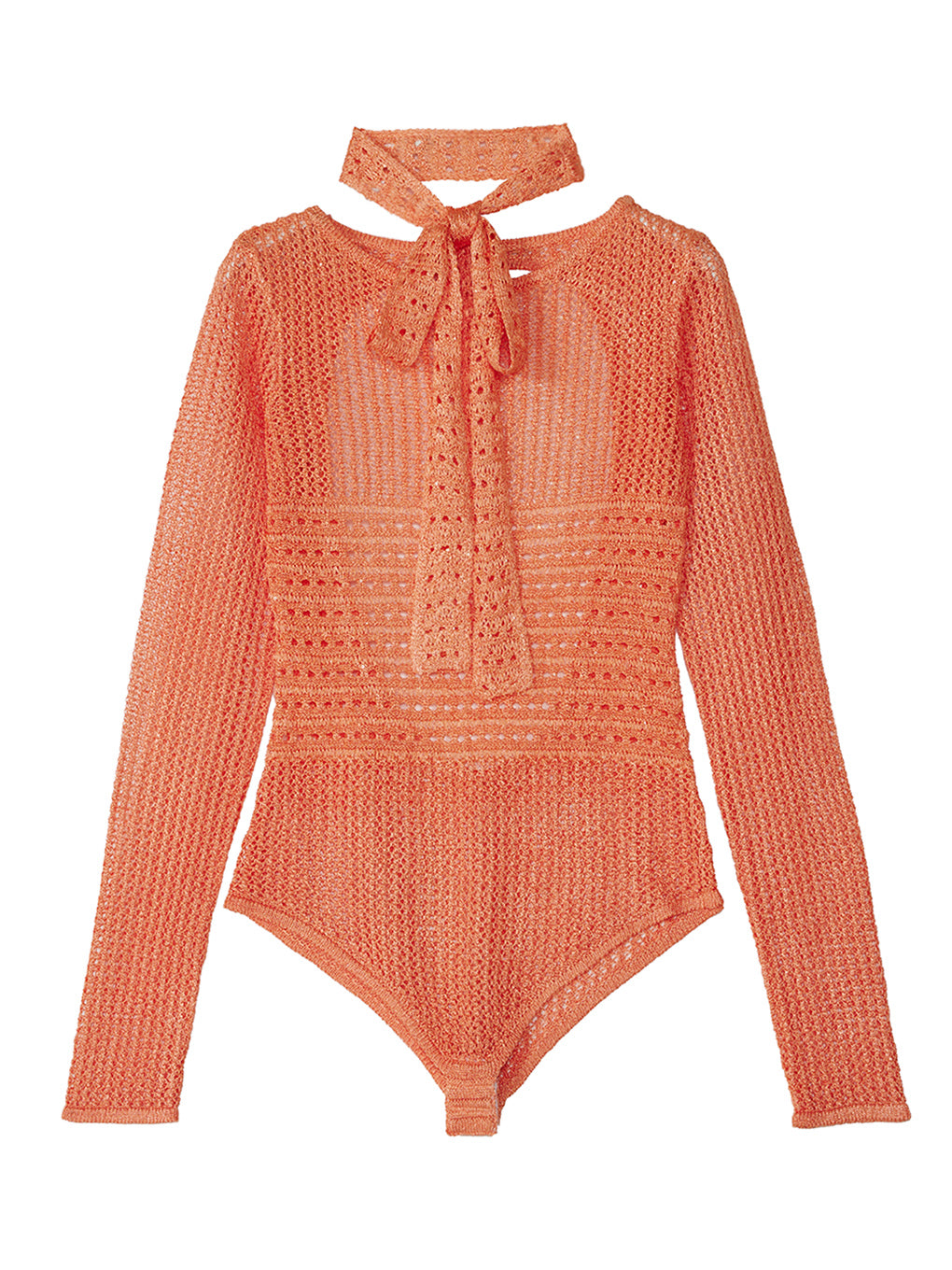 KNIT CROCHET BODYSUITE W/NECKTIE