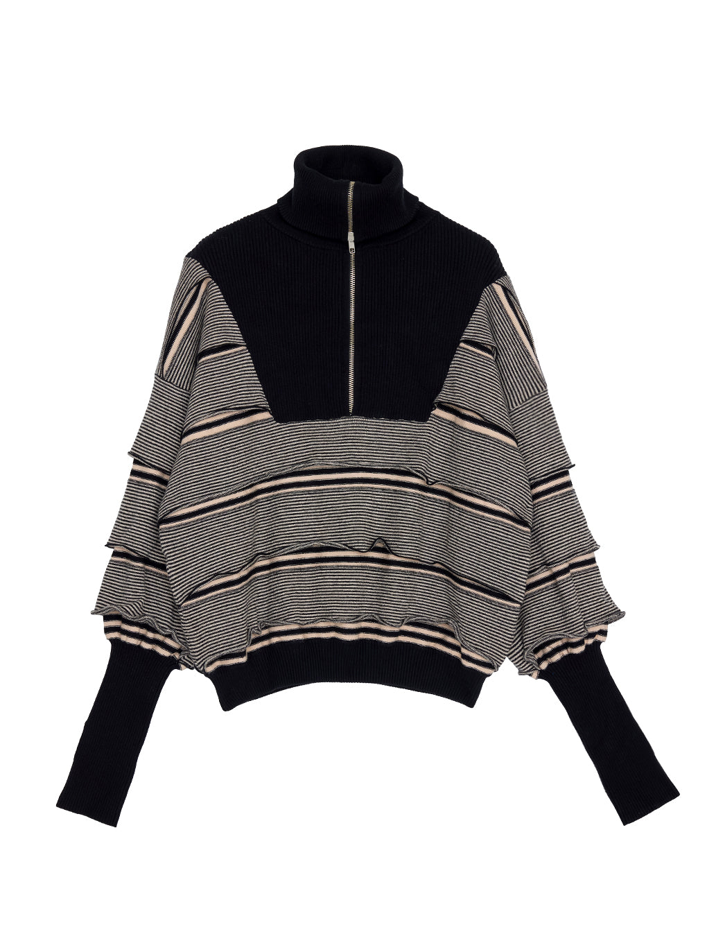 BORDER HALF ZIP KNIT TOP