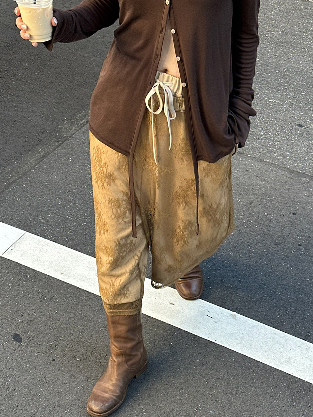 FRENCH TERRY×LACE HALF PANTS