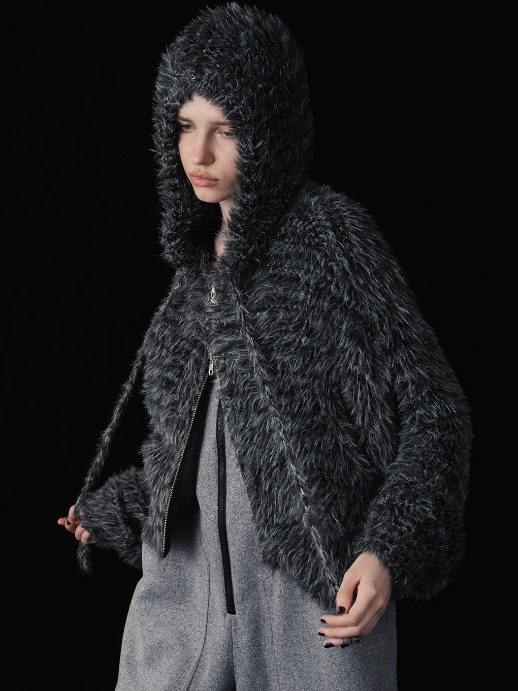 FUR KNIT ZIP HOODIE