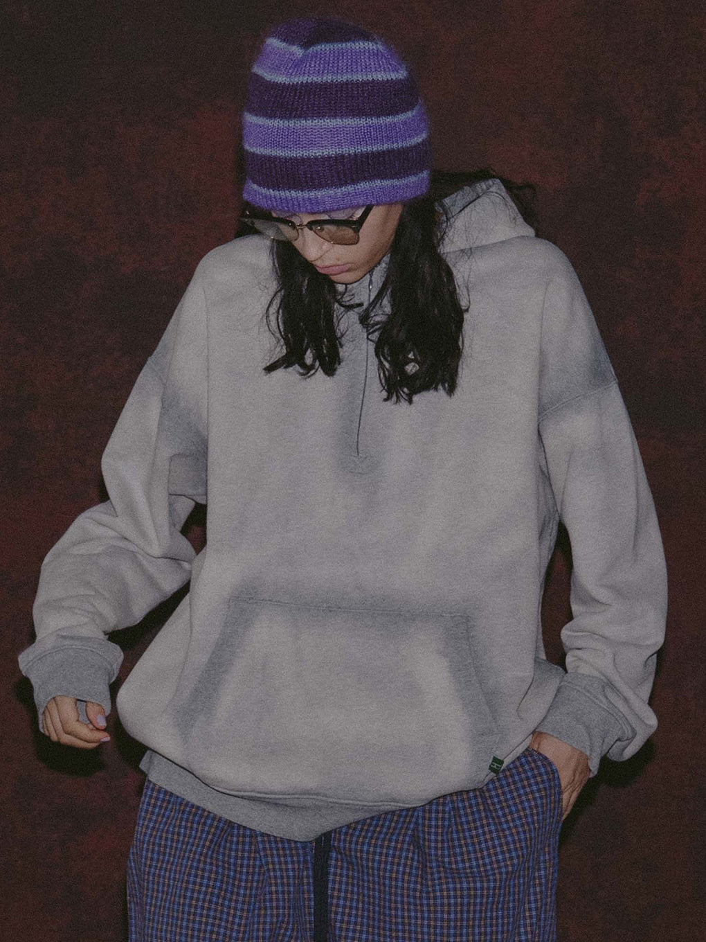 BLEACH DYE HALF ZIP HOODIE