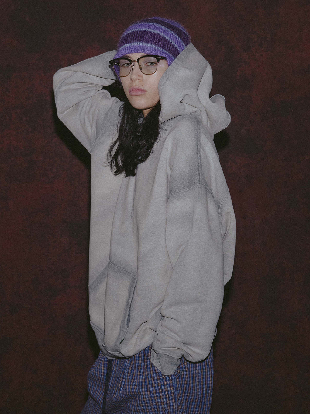 BLEACH DYE HALF ZIP HOODIE