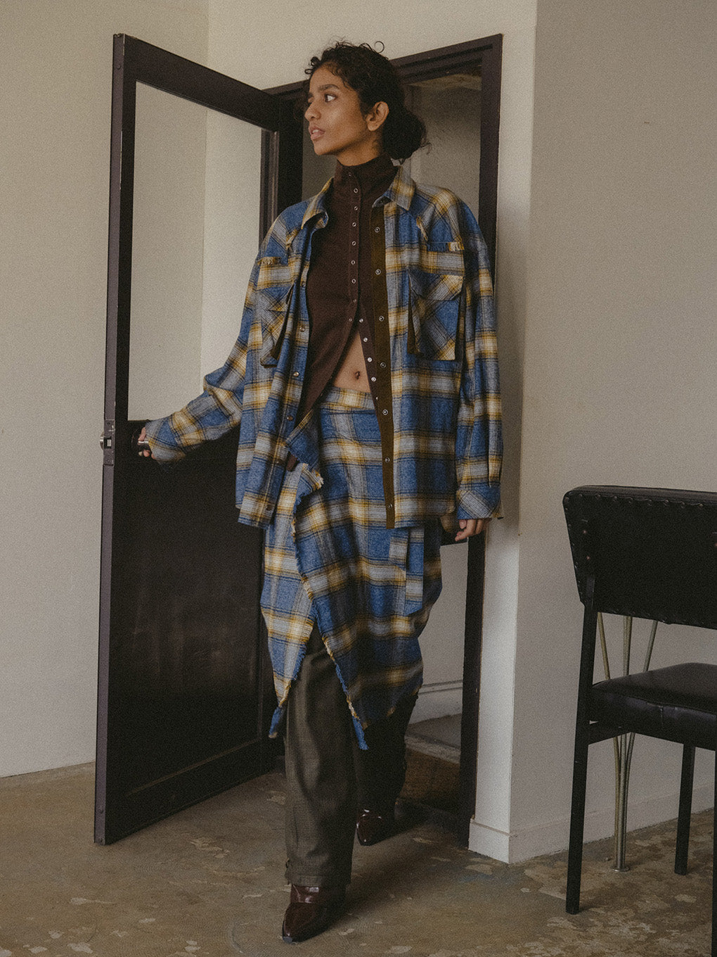 CHECK WRAP SKIRT