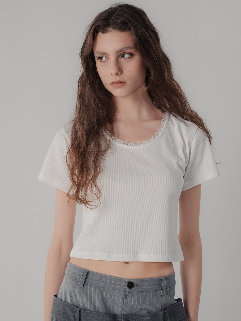 LACE TRIM RIB TEE