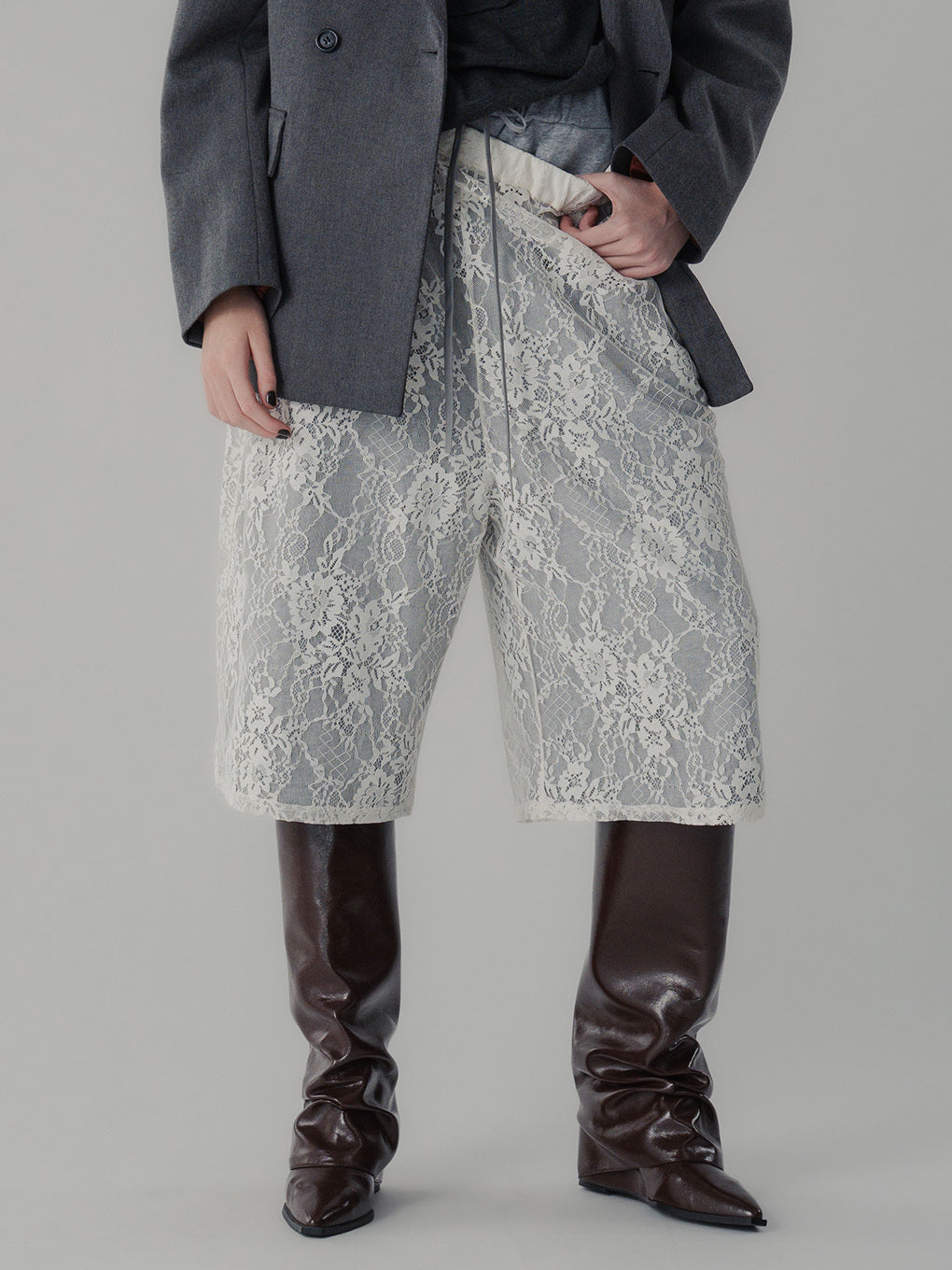 FRENCH TERRY×LACE HALF PANTS