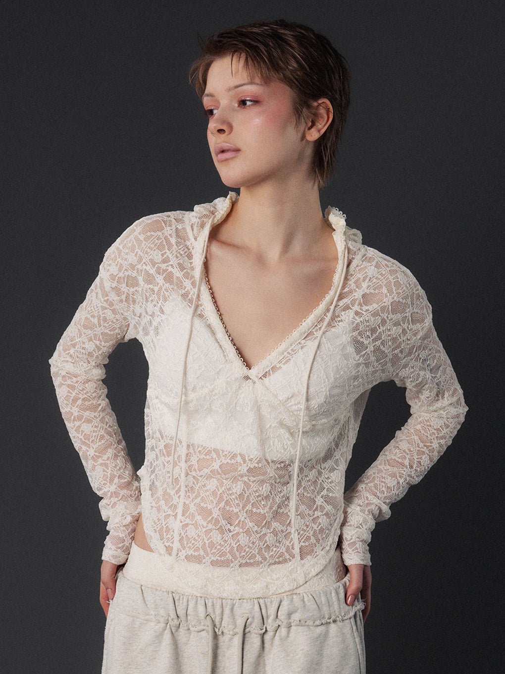 【ELCHELE】LACE HOODIE TOP LACE HOODIE TOP
