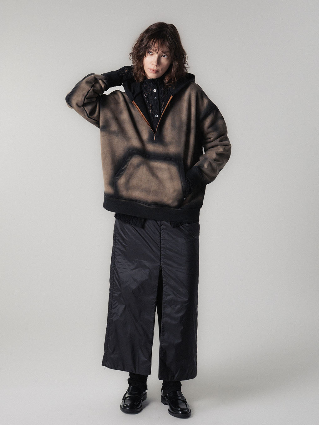 BLEACH DYE HALF ZIP HOODIE