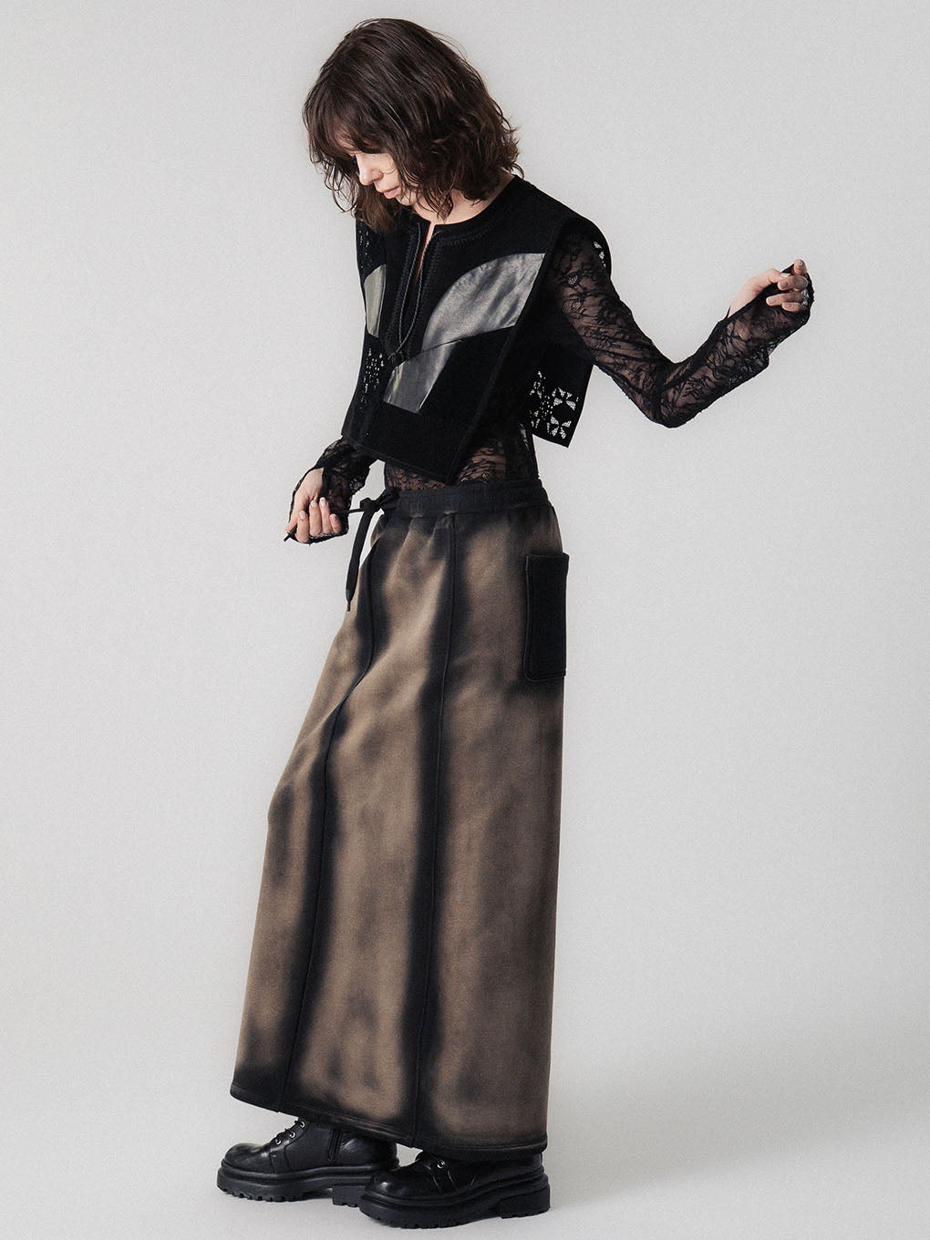 BLEACH DYE STRAIGHT SKIRT