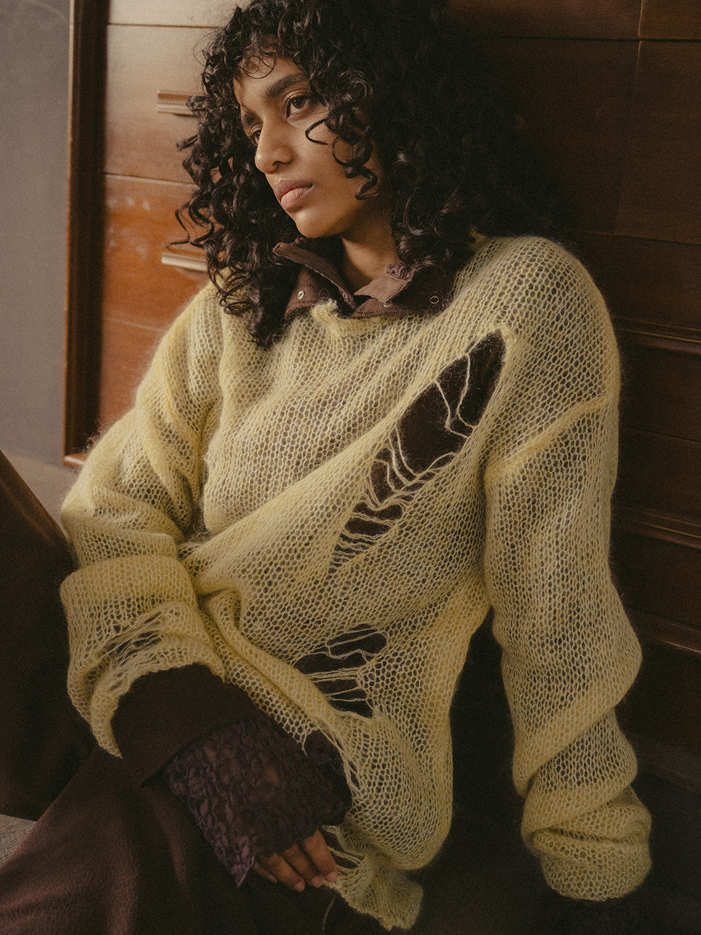 RIPPED MOHAIR KNIT TOP