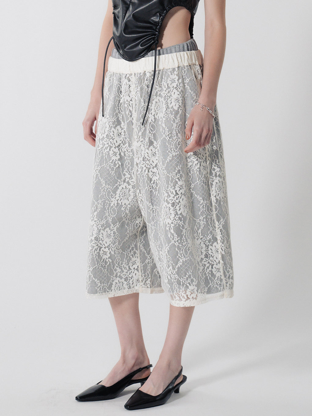 FRENCH TERRY×LACE HALF PANTS