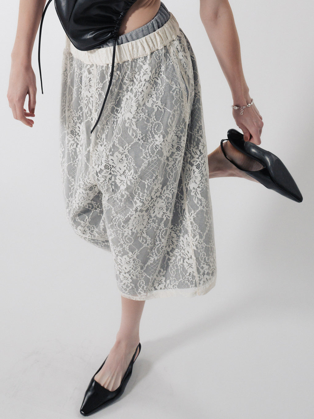 FRENCH TERRY×LACE HALF PANTS