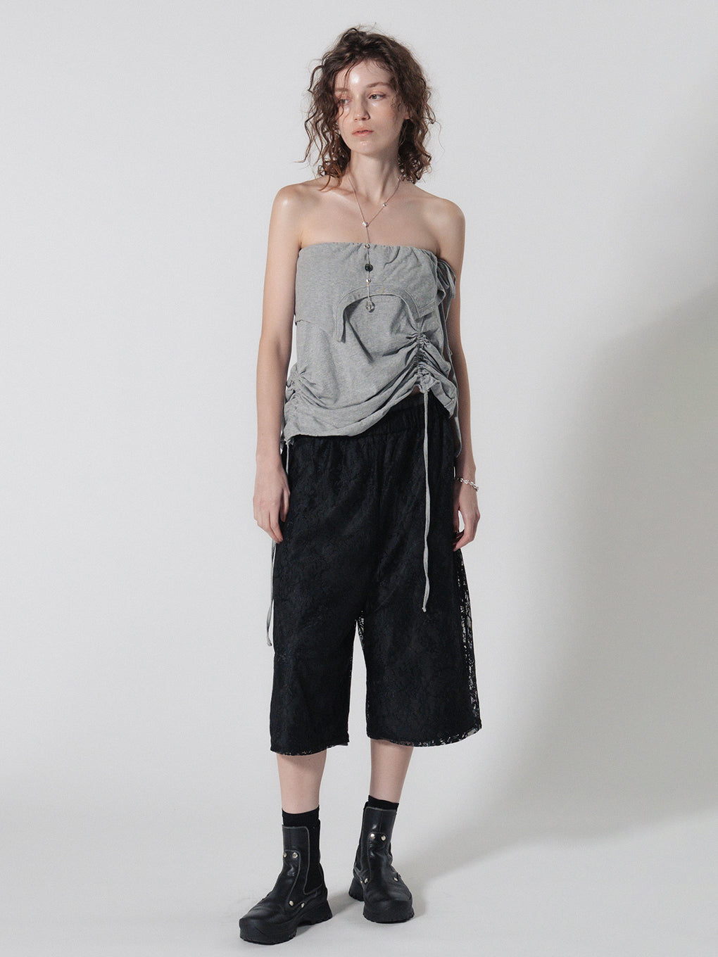 FRENCH TERRY×LACE HALF PANTS