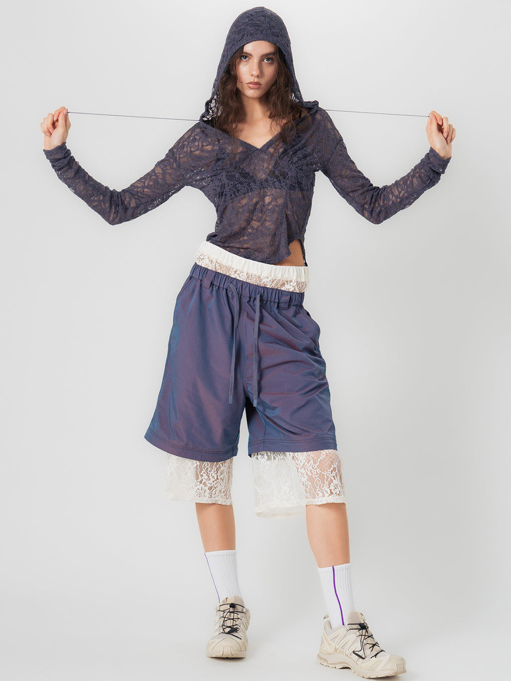 FRENCH TERRY×LACE HALF PANTS