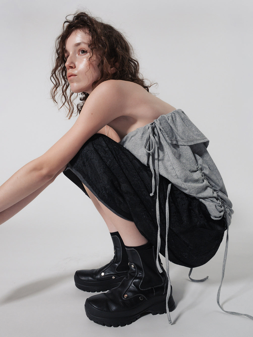 FRENCH TERRY×LACE HALF PANTS