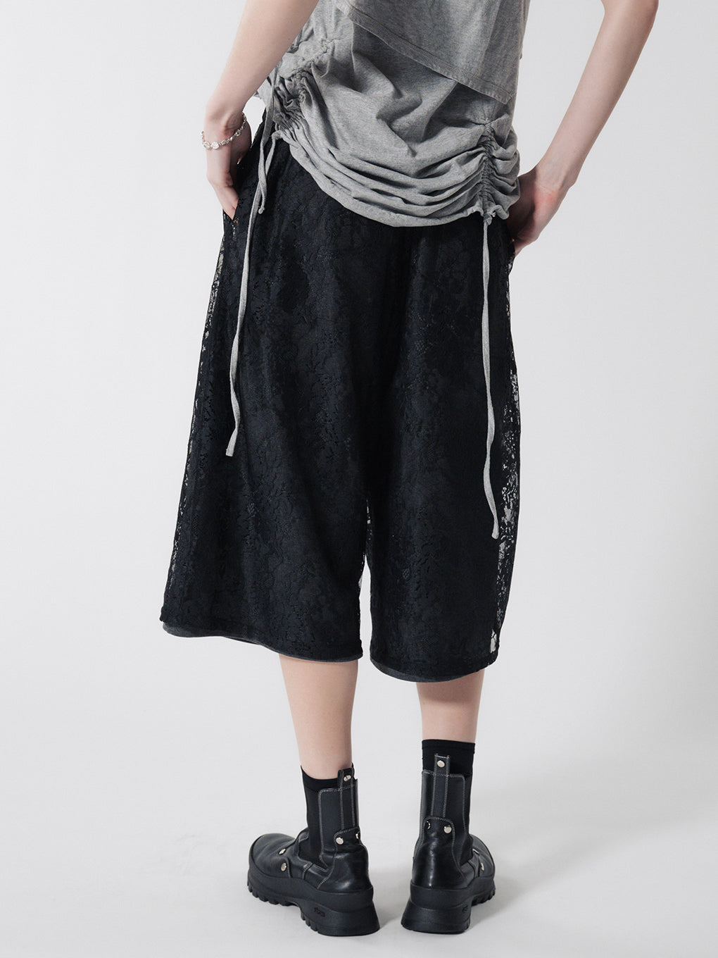 FRENCH TERRY×LACE HALF PANTS
